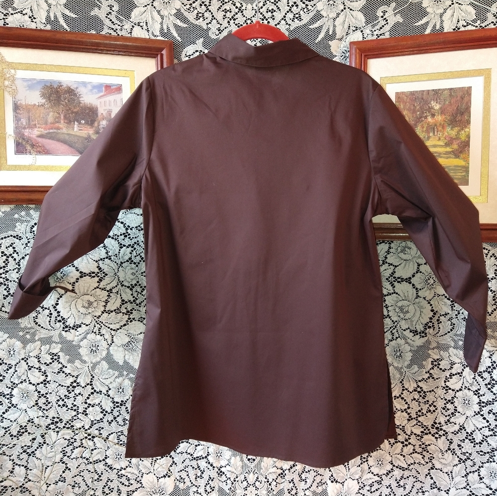 Du Jour chocolate brown shirt button up long sleeves stretchy NWT - Picture 4 of 6